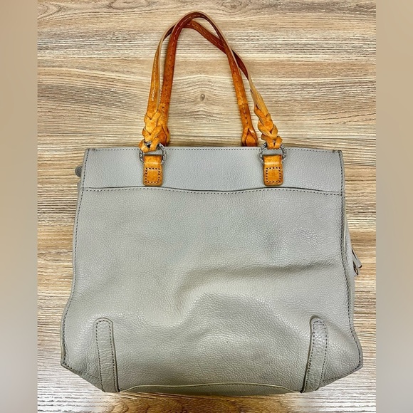 Brighton Lite Gray + Brown Floral Leather Handbag Purse Tote Bag F058606 RARE - Picture 4 of 16